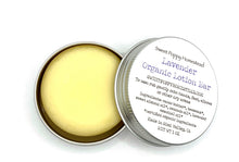 Load image into Gallery viewer, Zero waste lotion bar in tin with lid off
