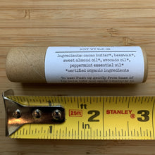 Load image into Gallery viewer, organic handcrafted lip balm with measuring tape for dimensions
